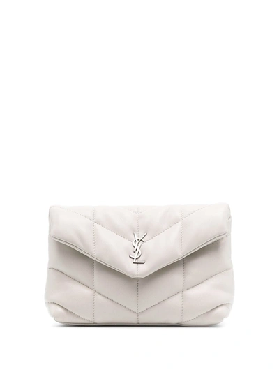 Shop Saint Laurent Puffer Pouch Bag In White