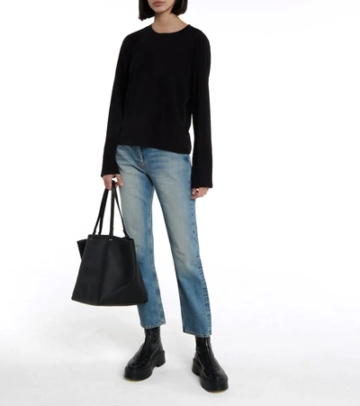 The Row Gather Detail Crewneck Cotton Top In Black