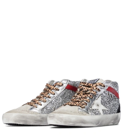 Shop Golden Goose Mid Star Glitter Sneakers In Silver/ice/white/red/black