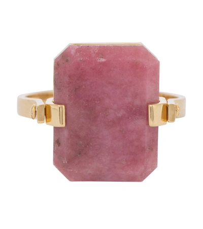 Shop Aliita Deco Sandwich 9kt Gold Ring With Agate And Rhodonite In Pink