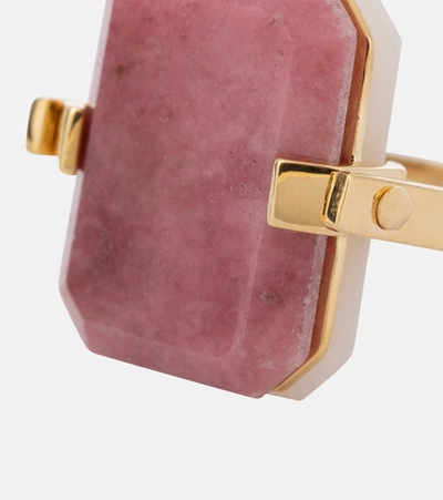 Shop Aliita Deco Sandwich 9kt Gold Ring With Agate And Rhodonite In Pink