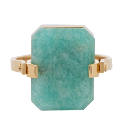 Shop Aliita Deco Sandwich 9kt Gold Ring With Agate And Amazonite In Green