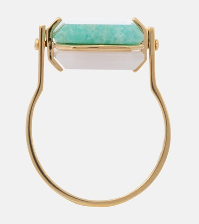 Shop Aliita Deco Sandwich 9kt Gold Ring With Agate And Amazonite In Green