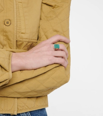 Shop Aliita Deco Sandwich 9kt Gold Ring With Agate And Amazonite In Green