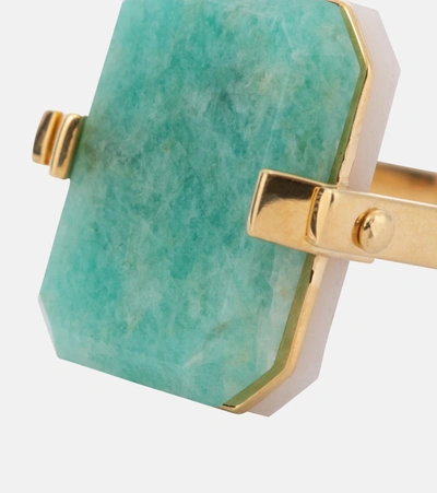 Shop Aliita Deco Sandwich 9kt Gold Ring With Agate And Amazonite In Green