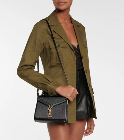 Saint Laurent Cassandra Mini Leather Shoulder Bag In Black