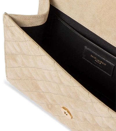 Shop Saint Laurent Envelope Medium Suede Shoulder Bag In White