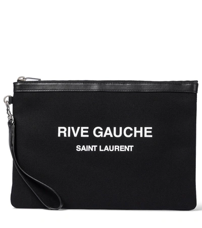 Shop Saint Laurent Rive Gauche Canvas Pouch In Black