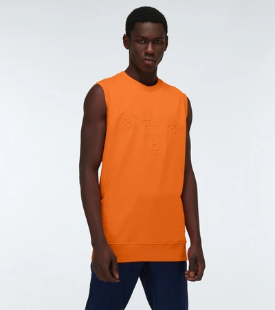 Shop Balmain Cotton Tank Top In Orange