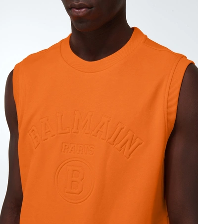 Shop Balmain Cotton Tank Top In Orange