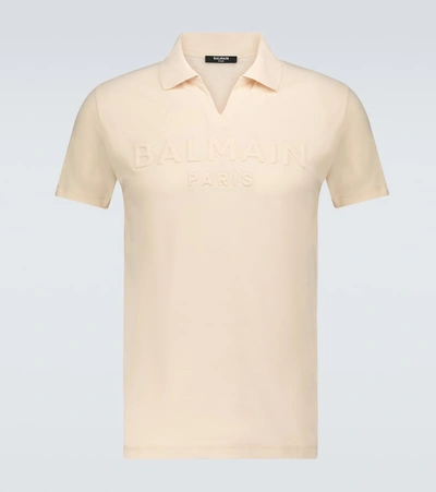 Shop Balmain Short-sleeved Polo Shirt In Beige