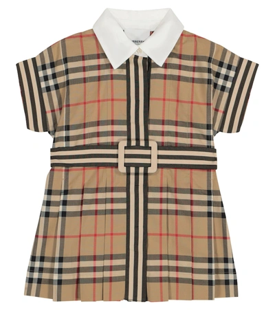 Burberry Vintage Check Belted Cotton Dress In Beige |