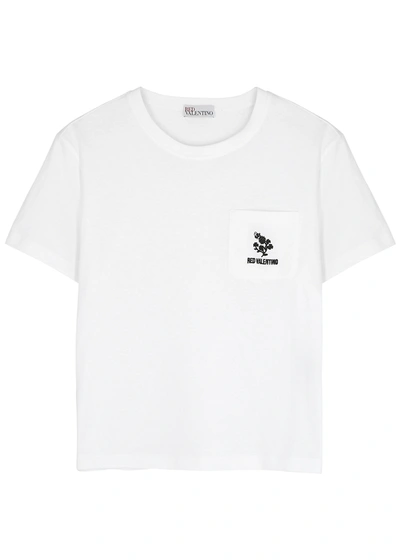 Shop Red Valentino White Embroidered Cotton T-shirt