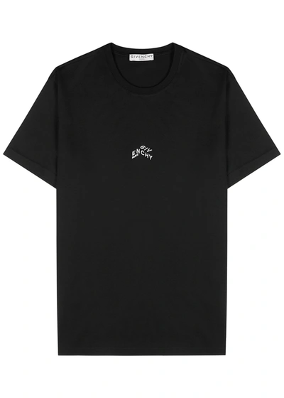 Shop Givenchy Black Logo-embroidered Cotton T-shirt