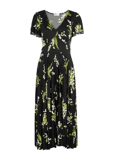 Shop Red Valentino Black Floral-print Stretch-jersey Midi Dress