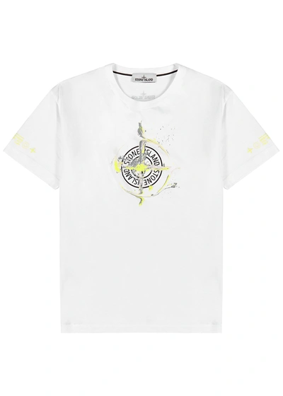Shop Stone Island White Logo Cotton T-shirt