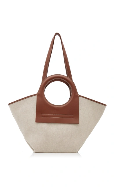 Shop Hereu Cala Small Leather-trimmed Canvas Tote In Brown