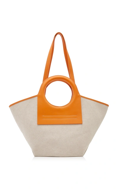 Shop Hereu Cala Small Leather-trimmed Canvas Tote In Orange