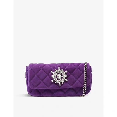 Shop Dune Bedazzle Embellished Woven Clutch In Purple-suede