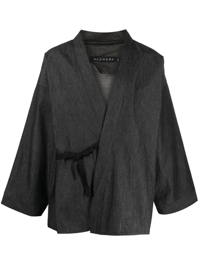 Shop Alchemy Tie-fastening Cotton Jacket In Black