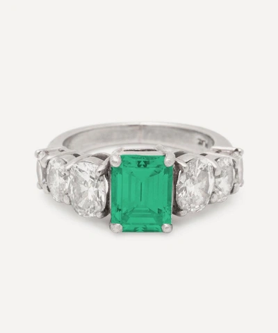 Shop Kojis Platinum Emerald And Diamond Ring In Silver