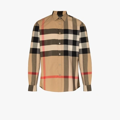 Shop Burberry Somerton House Check Shirt In Neutrals