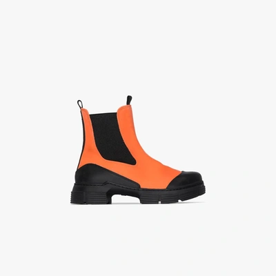 Shop Ganni Orange Contrast Panel Ankle Boots