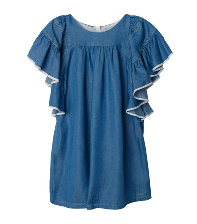 Shop Chloé Ruffle-sleeve Denim Dress (2-14 Years)