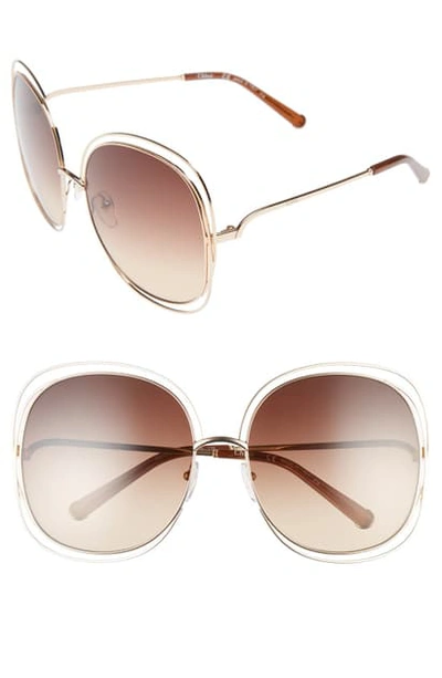 Shop Chloé Carlina 62mm Oversize Sunglasses In Rose Gold/ Transparent Brown