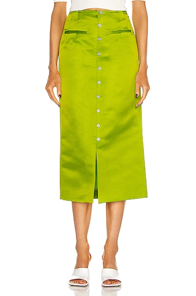 Shop Rosie Assoulin Button Down Pencil Skirt In Lime Green