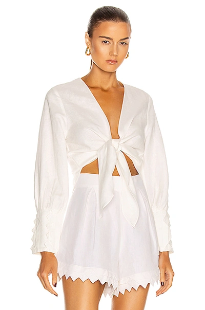 Shop Adriana Degreas Linen Shirt With Application In White