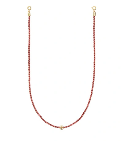 Shop Tory Burch Braided Face Mask Chain In Rolled Brass/tuscan Wine/morning Glory