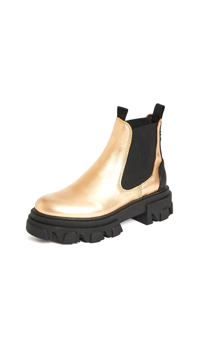 Shop Ganni Metallic Chelsea Boots In Gold