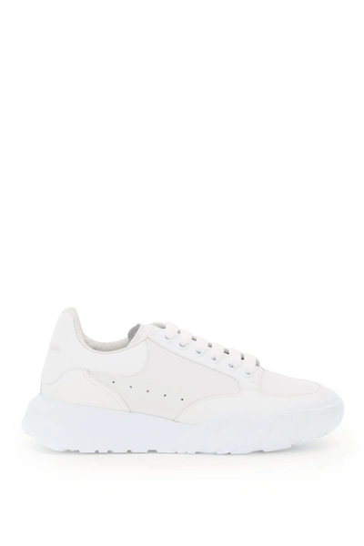 Shop Alexander Mcqueen Leather Court Sneakers In White White (white)