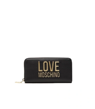 Shop Love Moschino Black Large Wallet With Gold Logo In Nero