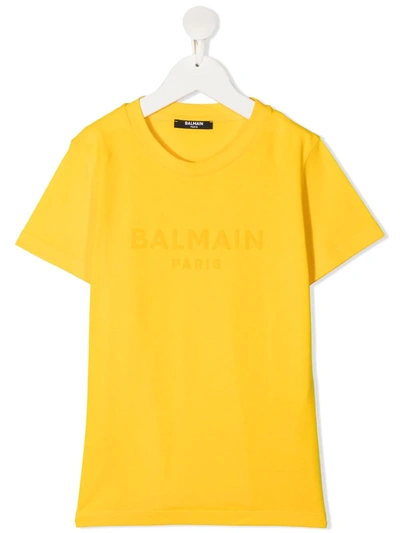 Shop Balmain Logo Print T-shirt In Yellow