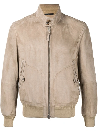 Shop Tom Ford Suede Harrington Jacket In Neutrals