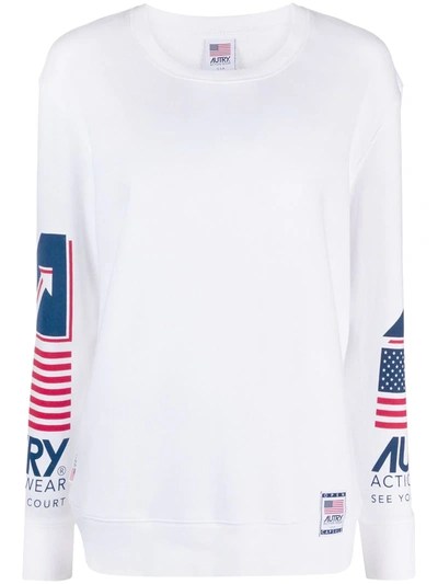 Shop Autry Side Logo Print Round Neck Sweatshirt In White