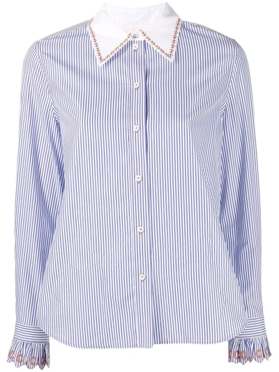 Shop Chloé Pinstripe Buttoned Shirt In Blue