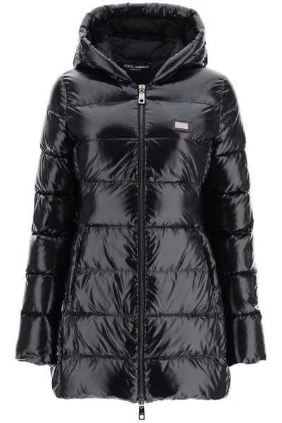 Shop Dolce & Gabbana Midi Down Jacket In Nero (black)
