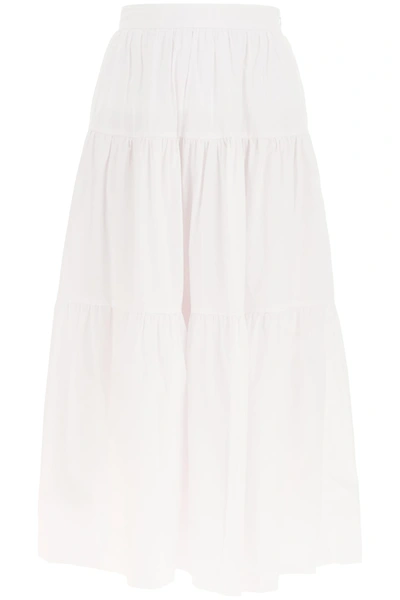 Shop Staud Sea Cotton Flounced Skirt In White (white)