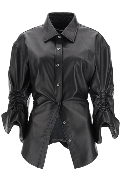 Shop Alexander Wang Gathered Leather Shirt In Black (black)