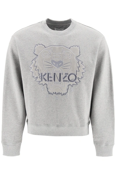 Shop Kenzo Tiger Crew Neck Sweatshirt In Pearl Grey (grey)