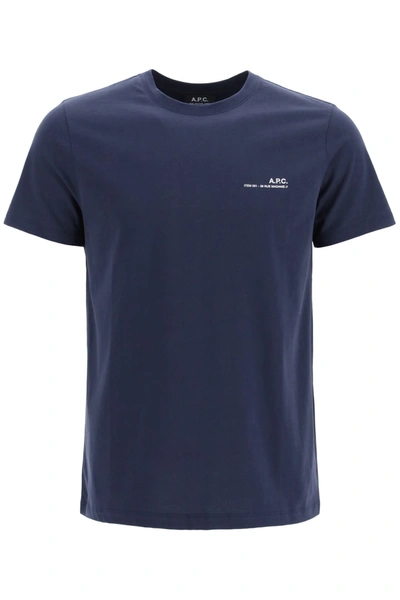 Shop Apc Item 001 T-shirt With Logo Print In Dark Navy (blue)