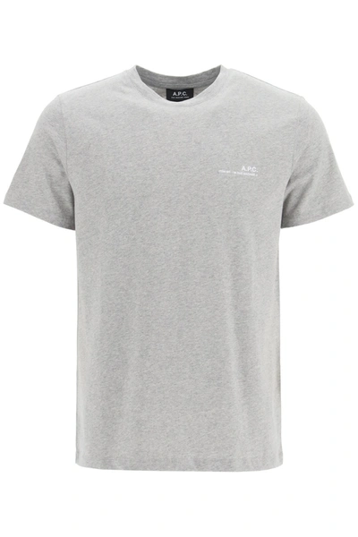 Shop Apc Item 001 T-shirt With Logo Print In Gris Chine Clair (grey)