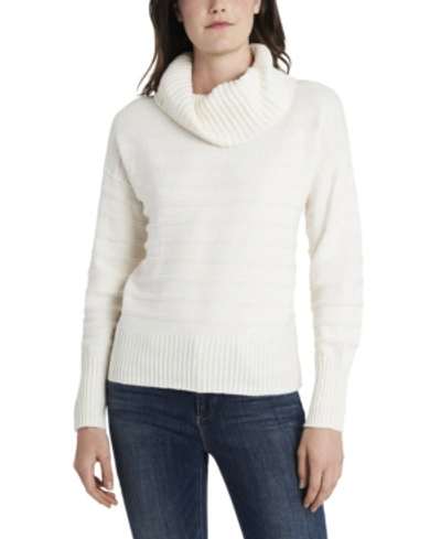 Shop Vince Camuto Women's Textured Stripe Cowl Neck Sweater In Antique White
