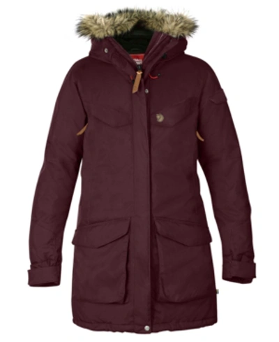 Shop Fjall Raven Nuuk Faux-fur-trim Hooded Parka Coat In Dark Garnet