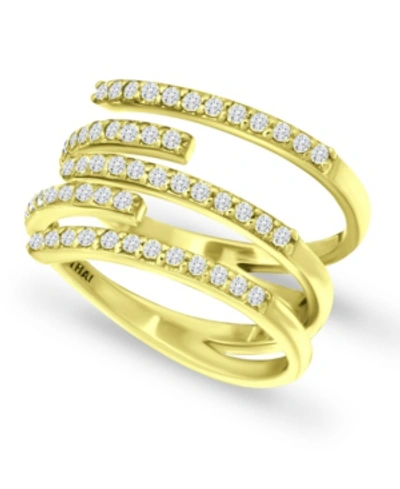 Macy's Cubic Zirconia 5 Row Bypass Ring In Silver Plate & 18k Gold Plate In Gold