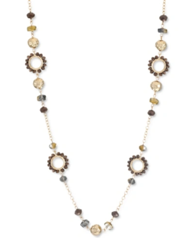 Shop Style & Co Stone, Bead & Open Circle Station Necklace, 42" + 3" Extender, Created For Macy's In Brown