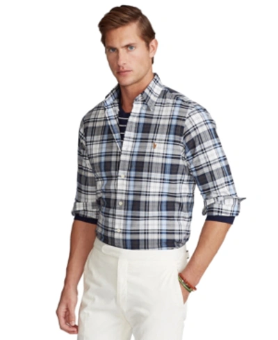 Shop Polo Ralph Lauren Men's Classic-fit Gingham Oxford Shirt In Grey Heather/blue